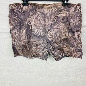 Christopher & Banks tropical Leaf Print Swim Trunks gray/ purple & Cream medium
